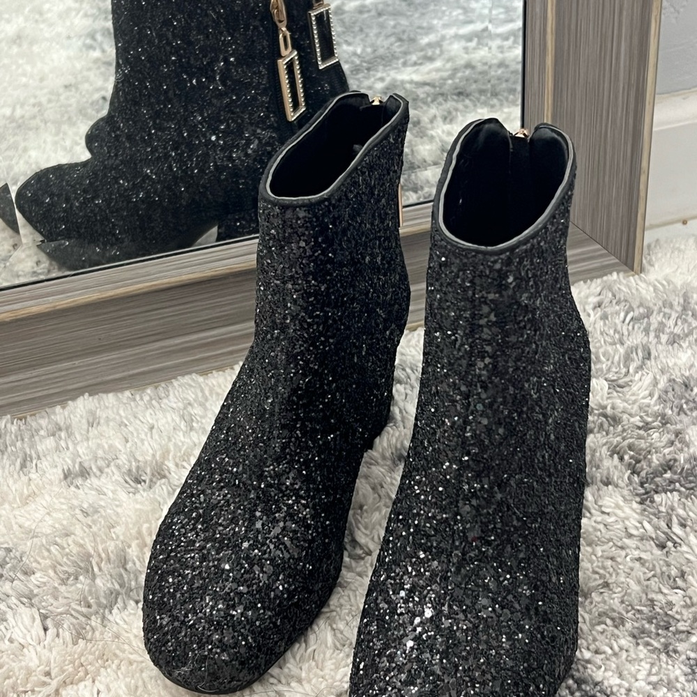 Black Glitter Ankle Boots